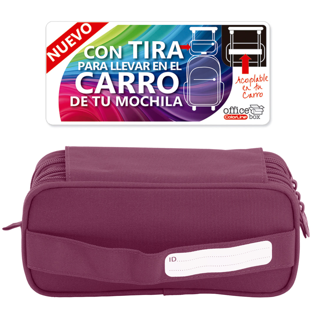 Estuche Escolar Triple Portatodo de Alta Capacidad con Tres Cremalleras. Morado