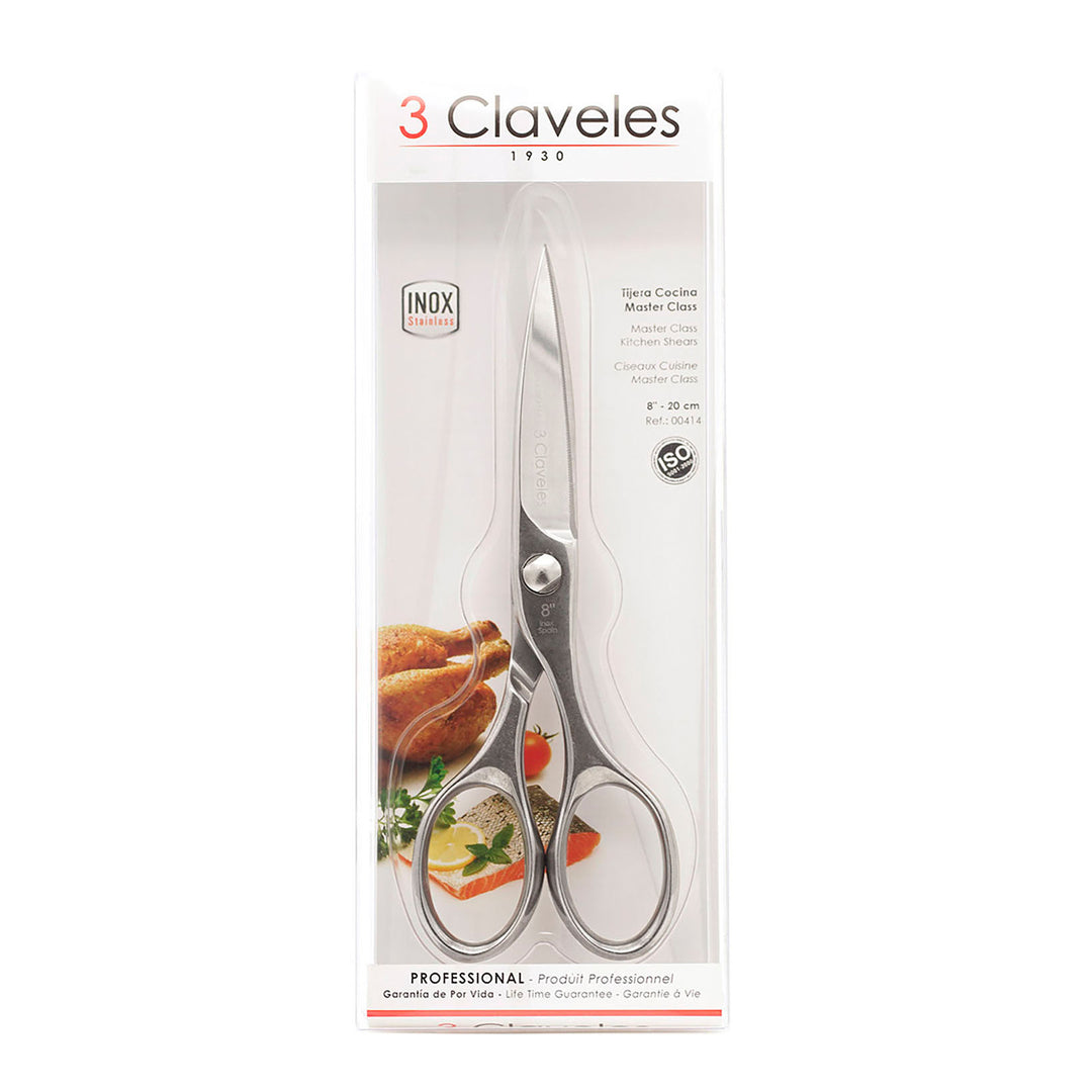 3 Claveles Master Class - Tijeras de Cocina Profesionales de 8" 20 cm, Acero Forjado en Caliente