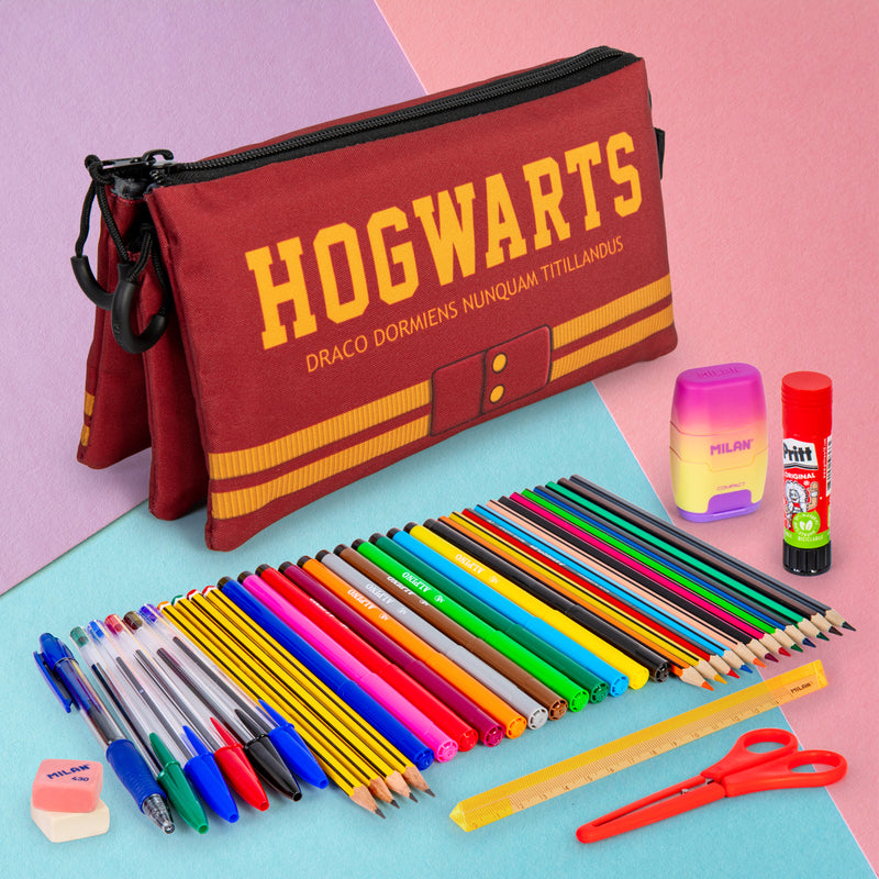 ColePack Harry Potter - Estuche Triple de 2 Cremalleras con Material Escolar. Gryffindor