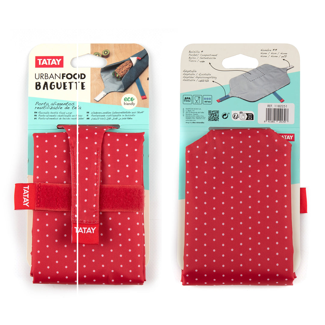 TATAY Urban Food Baguette - Porta Bocadillos Textil Reutilizable e Impermeable. Dots Rojo