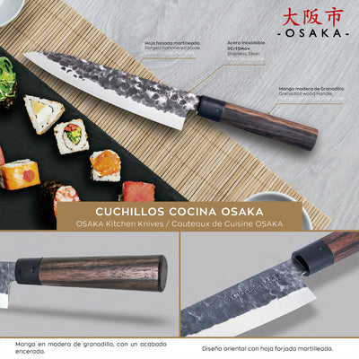 3 Claveles Osaka - Cuchillo Cocinero 20 cm de Estilo Asiático Forjado a Mano