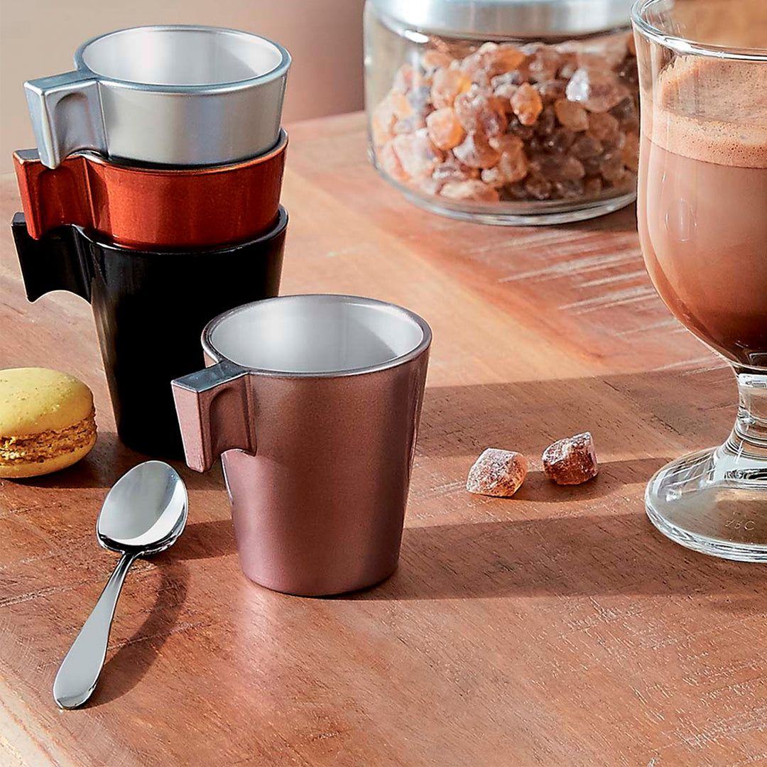 Luminarc Flashy - Juego de 4 Tazas de Café de 8 cl en Vidrio Templado Metalizado. Chocolate