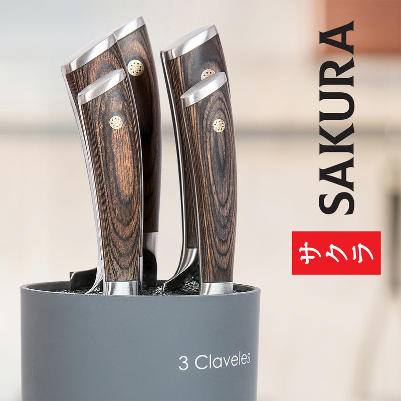 3 Claveles Sakura - Cuchillo Panero 19 cm Acero Forjado con Hoja Martilleada
