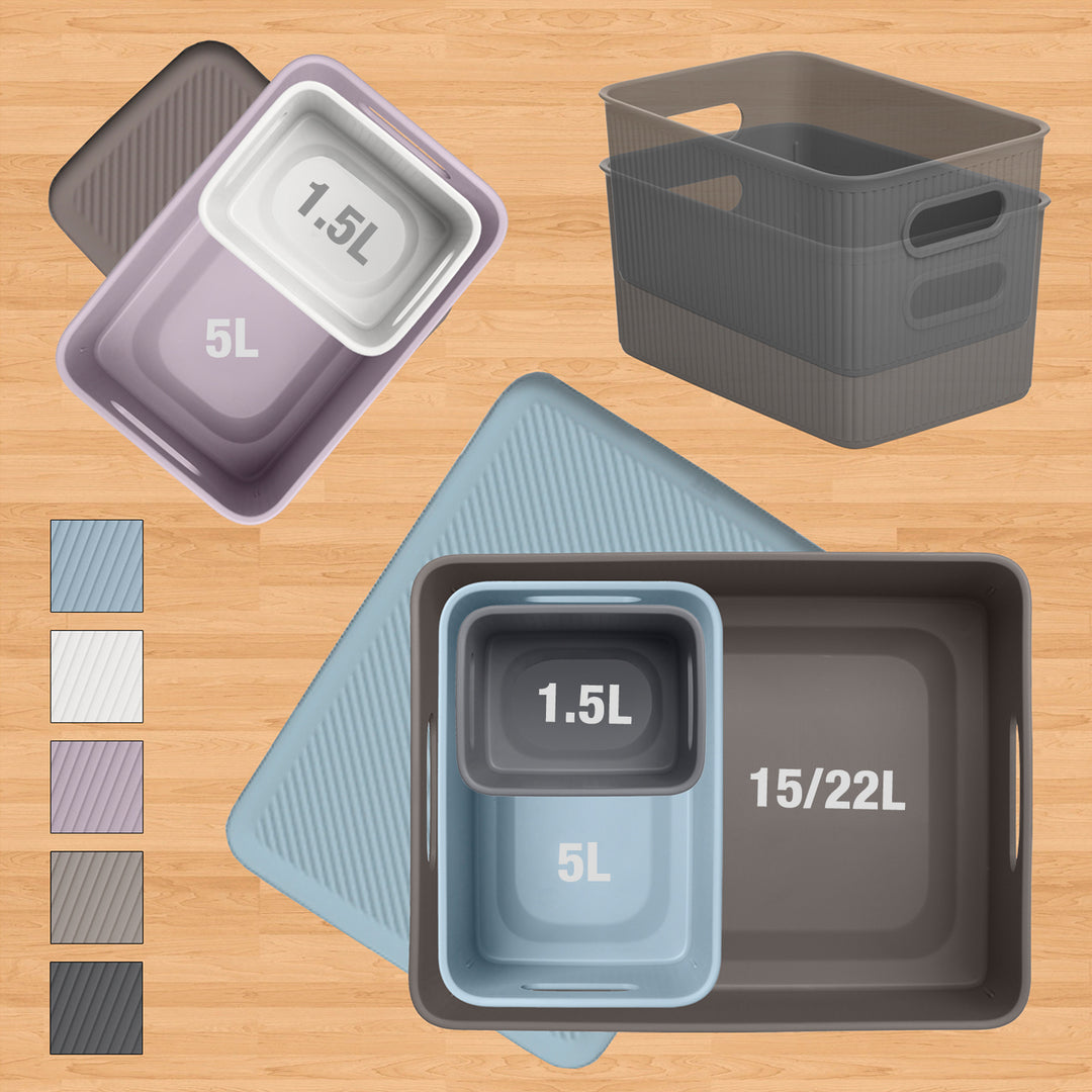 TATAY Baobab - Set de 3 Cajas Organizadoras Medianas con Tapa en Plástico PP05. Gris Antracita