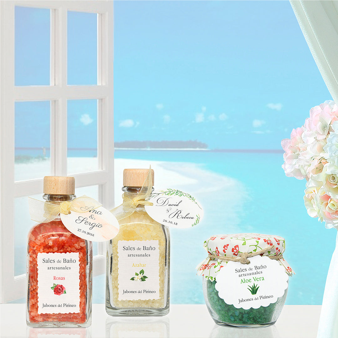 Sales Baño Ecológicas y Artesanales. Sal Marina del Mediterráneo y Aloe Vera. Frasca 100g