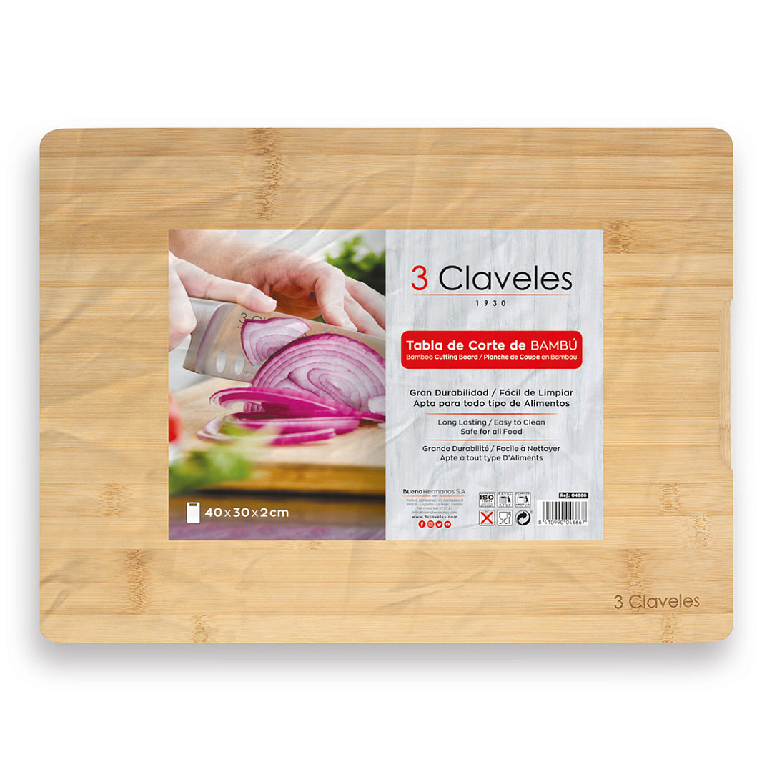 3 Claveles - Tabla de Corte Antideslizante de 40 cm en Bambú