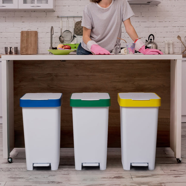 TATAY Smart Bin - Conjunto 3 Cubos Reciclaje 25L Doble Apertura, Pedal y Manual