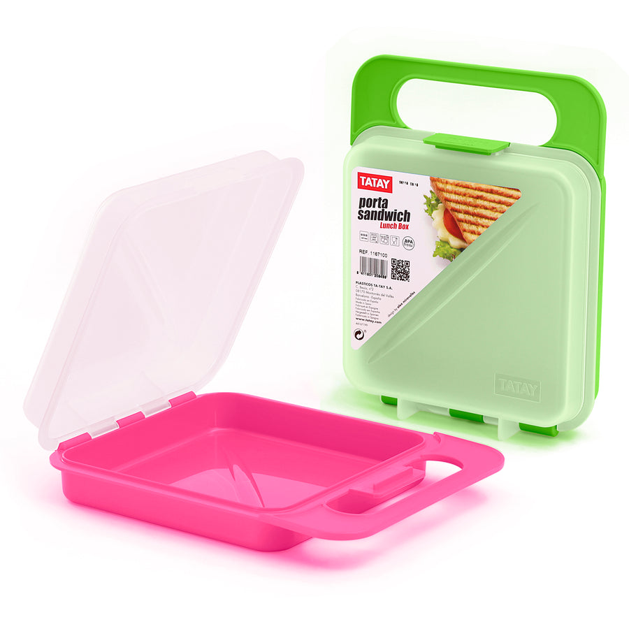 TATAY - Set de 2 Porta Sandwiches Infantiles Reutilizables. Rosa y Verde