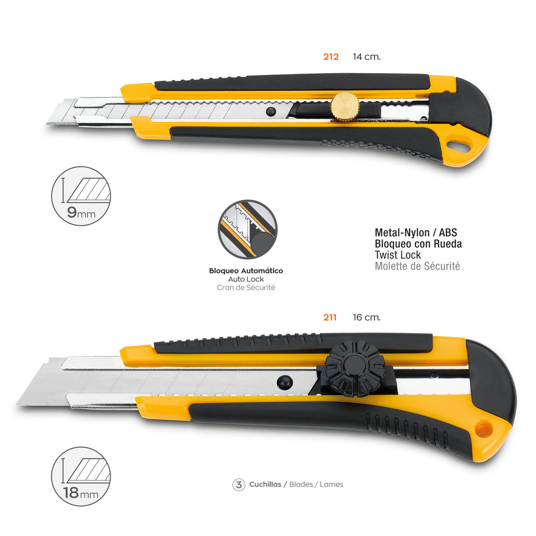 3 Claveles 00212 - Cutter Alto Rendimiento Metálico con Armazón Nylon/ABS