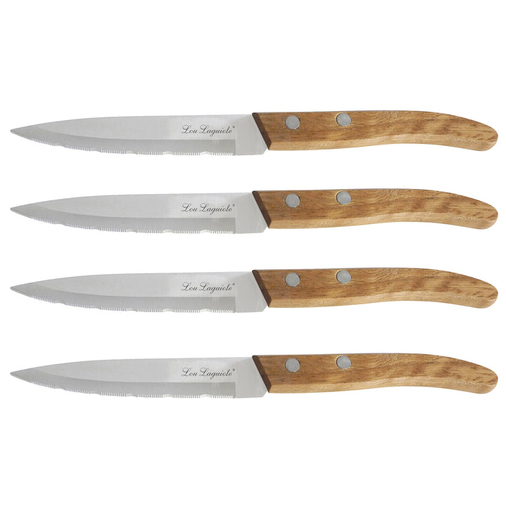 AMEFA Forest - Set de 4 Cuchillos Chuleteros 21.5 cm en Acero Inoxidable con Mango de Madera