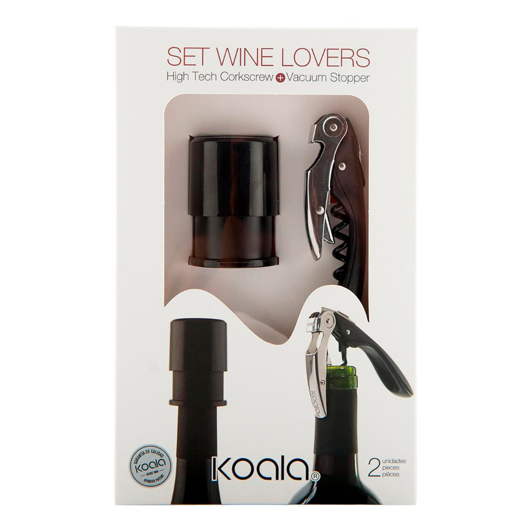 KOALA Bodega - Kit para el Vino con Sacacorchos de Camarero con Tapón de Vacío, Negro