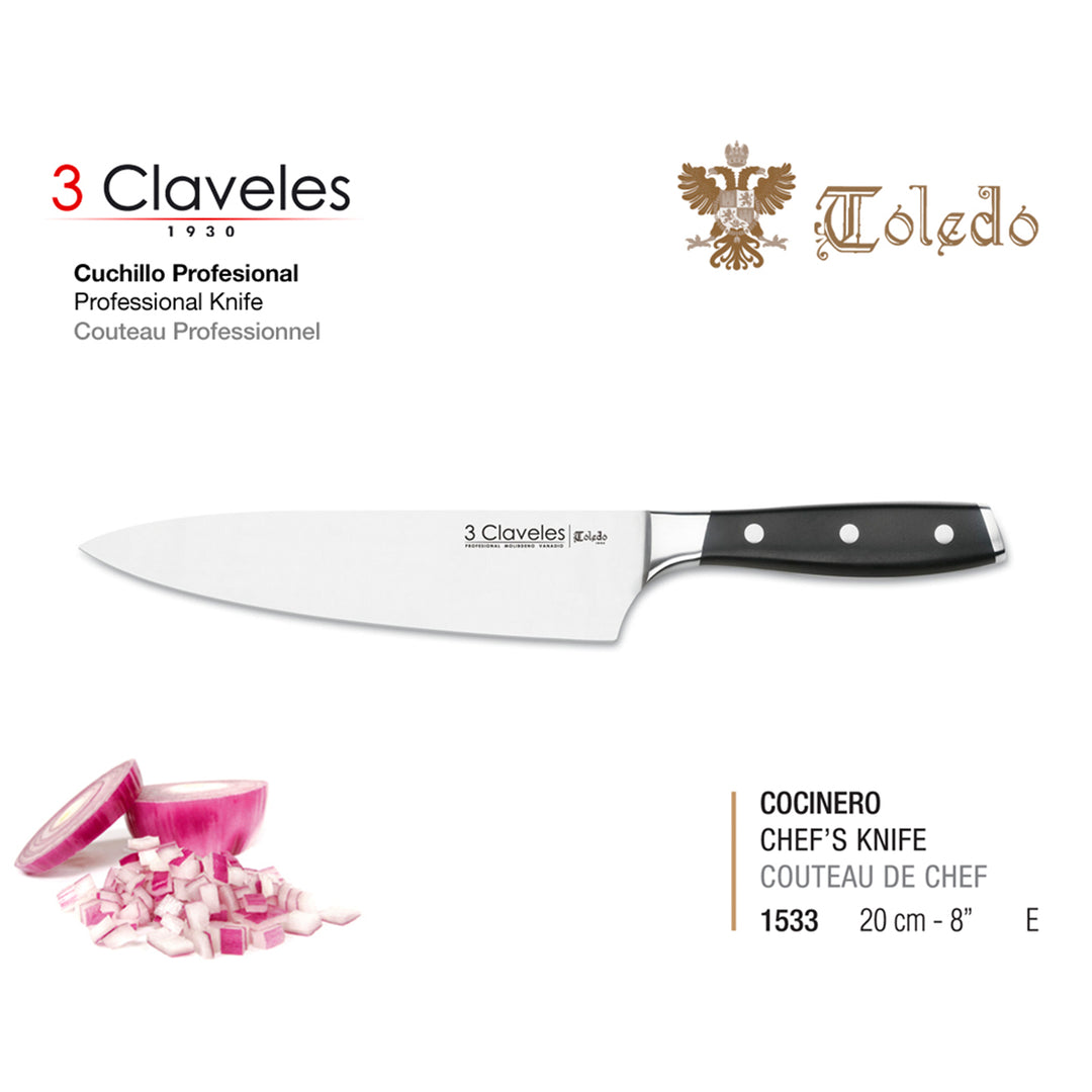 3 Claveles Toledo - Juego de 5 Cuchillos Cocina Ash Forjados a Mano