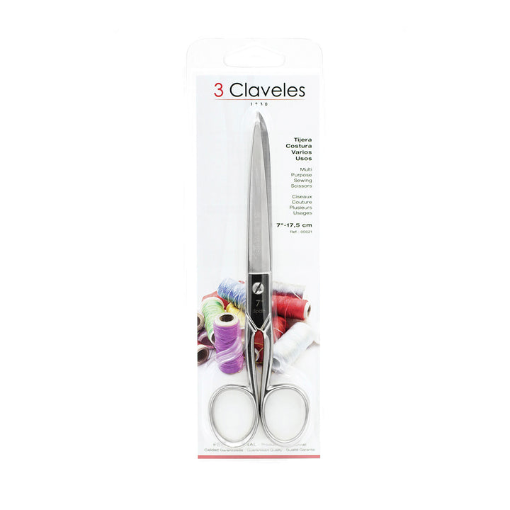 3 Claveles - Tijeras de Costura Profesionales Tipo Catalanas , Varios Usos, 18 cm - 7"