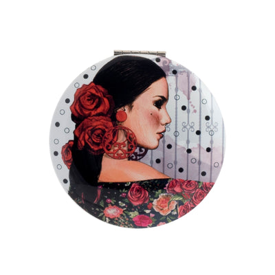 JAVIER Flamenca - Espejo de Bolsillo de 7 cm Redondo y con Aumento