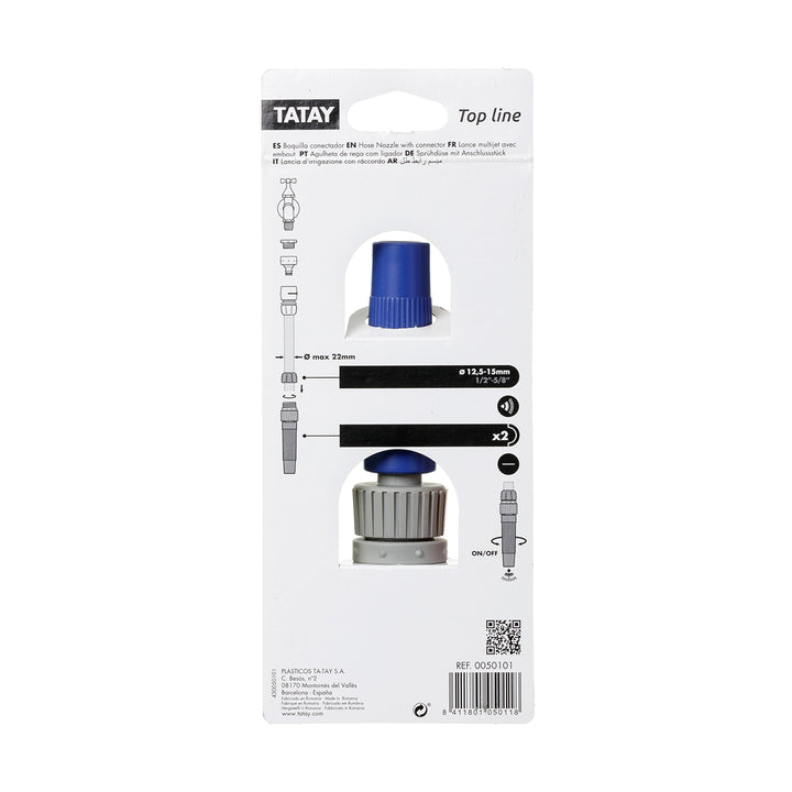 TATAY Top Line - Boquilla 2P con Conector para Mangueras de 1/2" y 5/8" Anti UV SRP