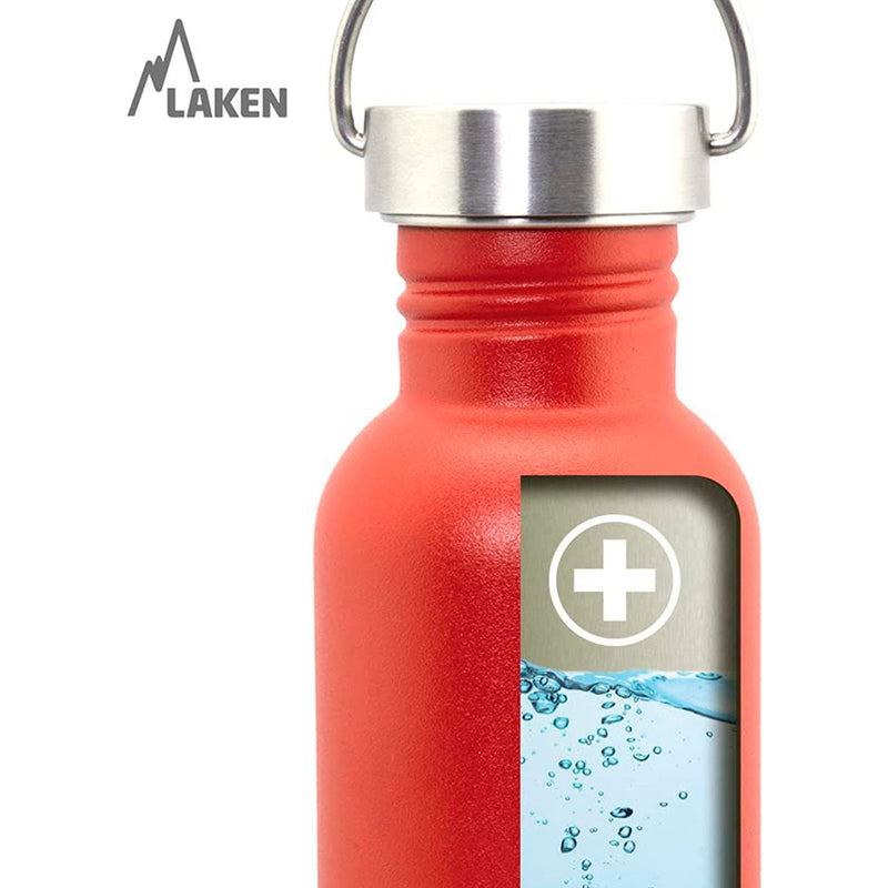 LAKEN Basic Steel Vintage - Botella de Agua 0.35L en Acero Inoxidable con Asa. Negro