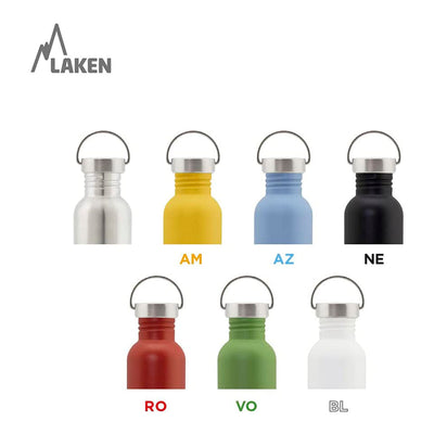 LAKEN Basic Steel Vintage - Botella de Agua 0.75L en Acero Inoxidable con Asa. Verde