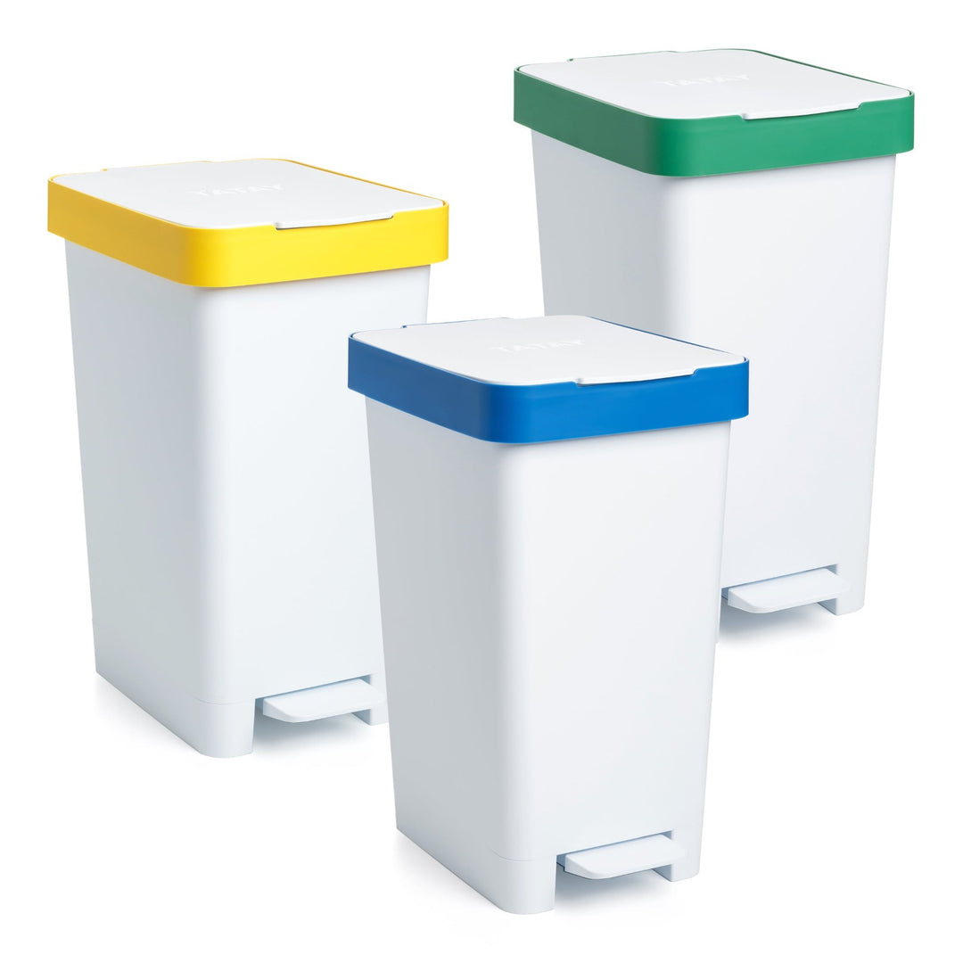 TATAY Smart Bin - Conjunto 3 Cubos Reciclaje 25L Doble Apertura, Pedal y Manual