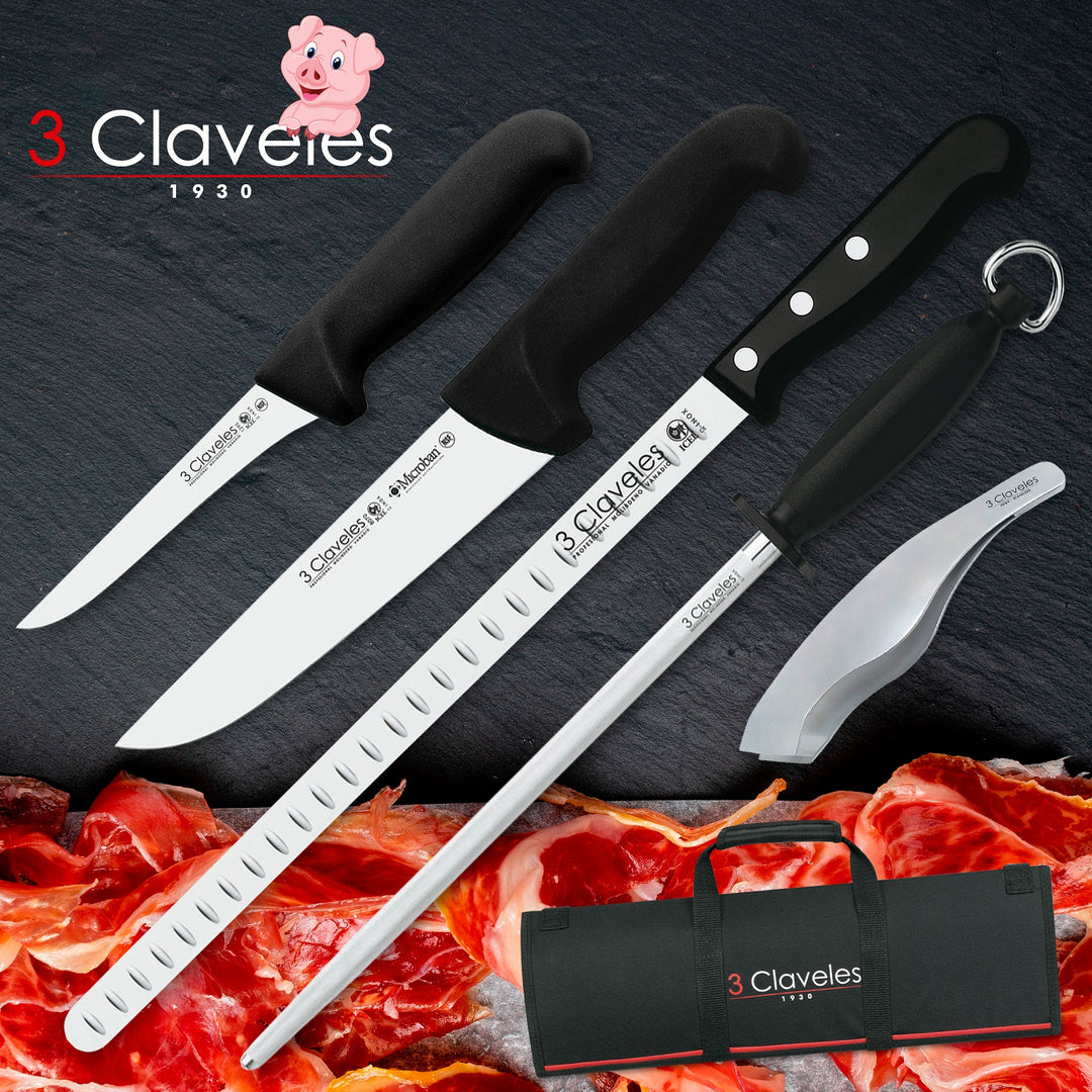 3 Claveles POM - Cuchillo Jamonero Alveolado Profesional 29 cm Acero Inoxidable