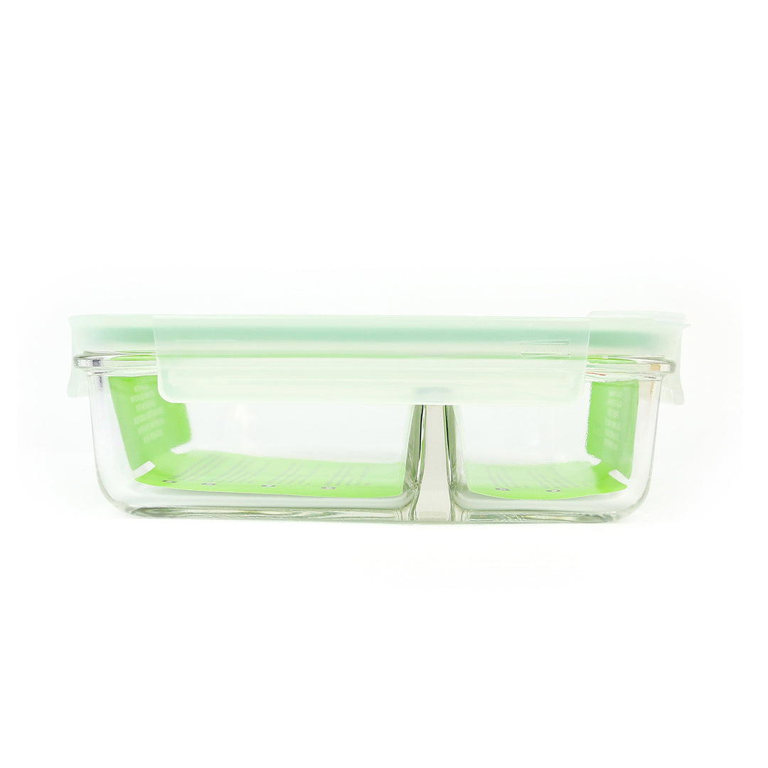 Glasslock Duo - Recipiente Rectangular de 0.9L con 2 Compartimentos en Vidrio Templado