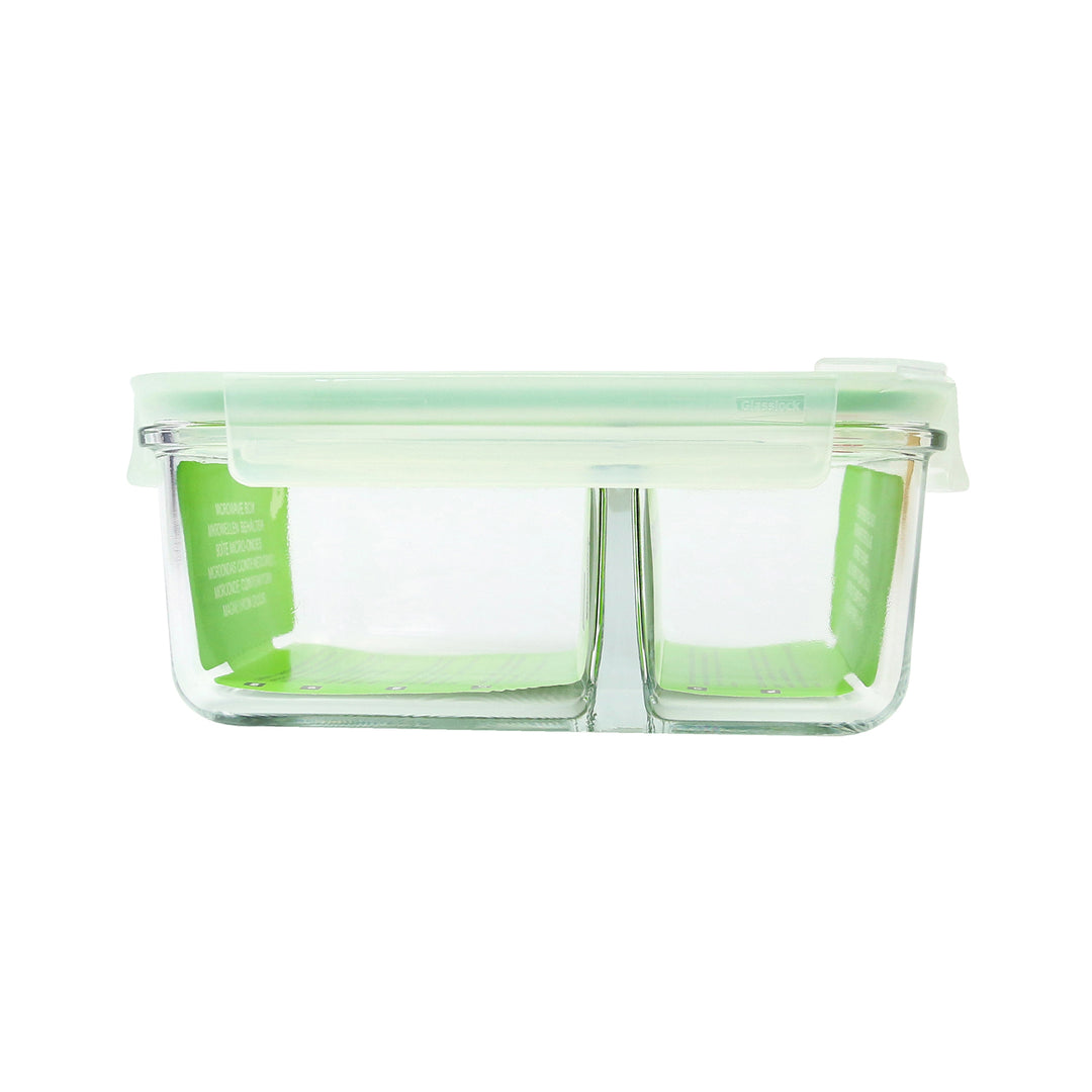 Glasslock Duo - Recipiente Rectangular Compartimentado de 1L en Vidrio Templado con Válvula