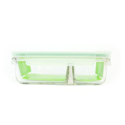 Glasslock Duo - Recipiente Rectangular de 0.9L con 2 Compartimentos en Vidrio Templado