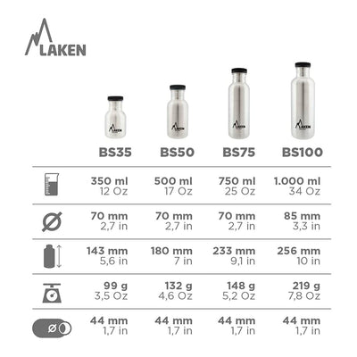 LAKEN Basic Steel - Botella de Agua 0.35L en Acero Inoxidable. Plata