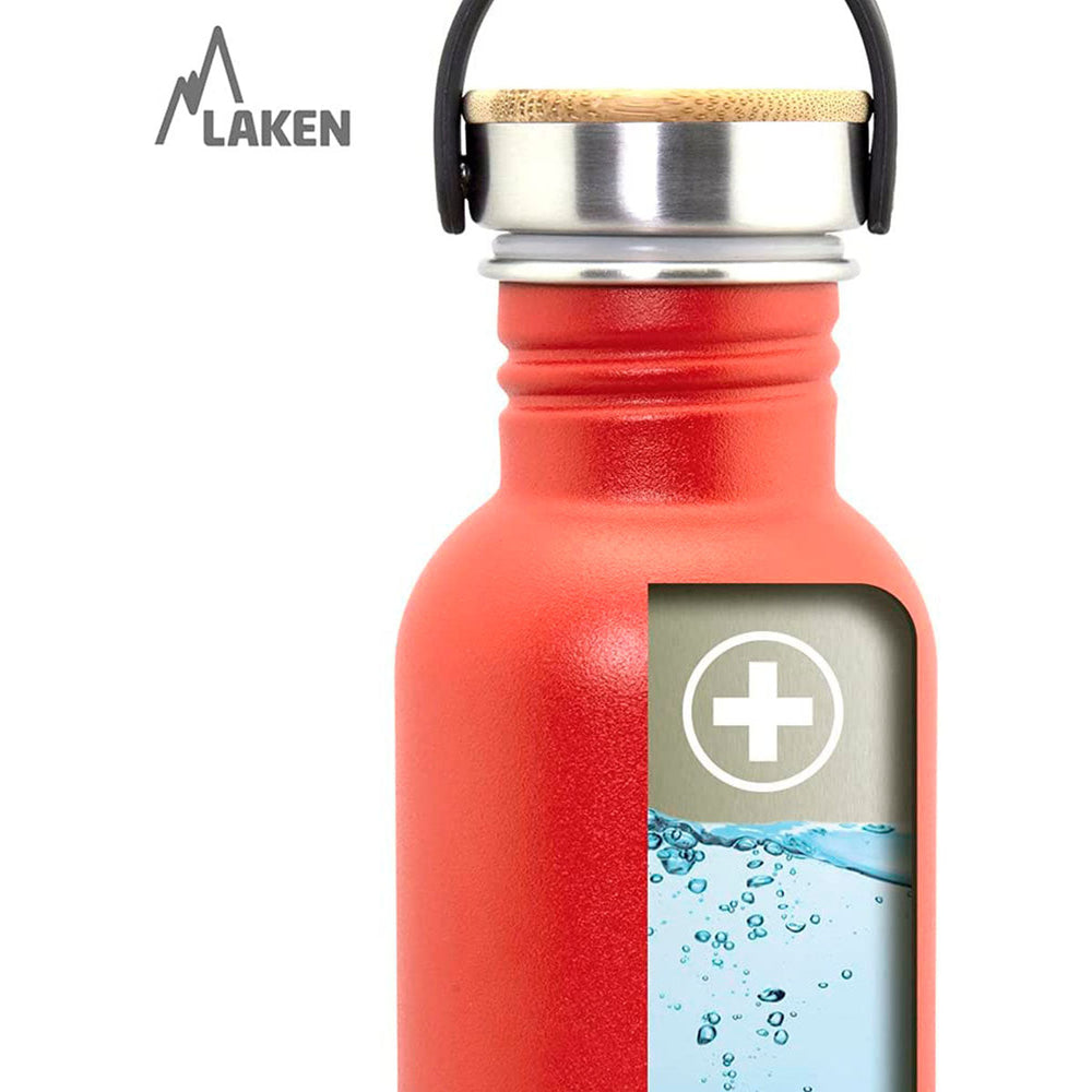 LAKEN Basic Steel Bambú - Botella de Agua 0.35L en Acero Inoxidable con Asa. Verde