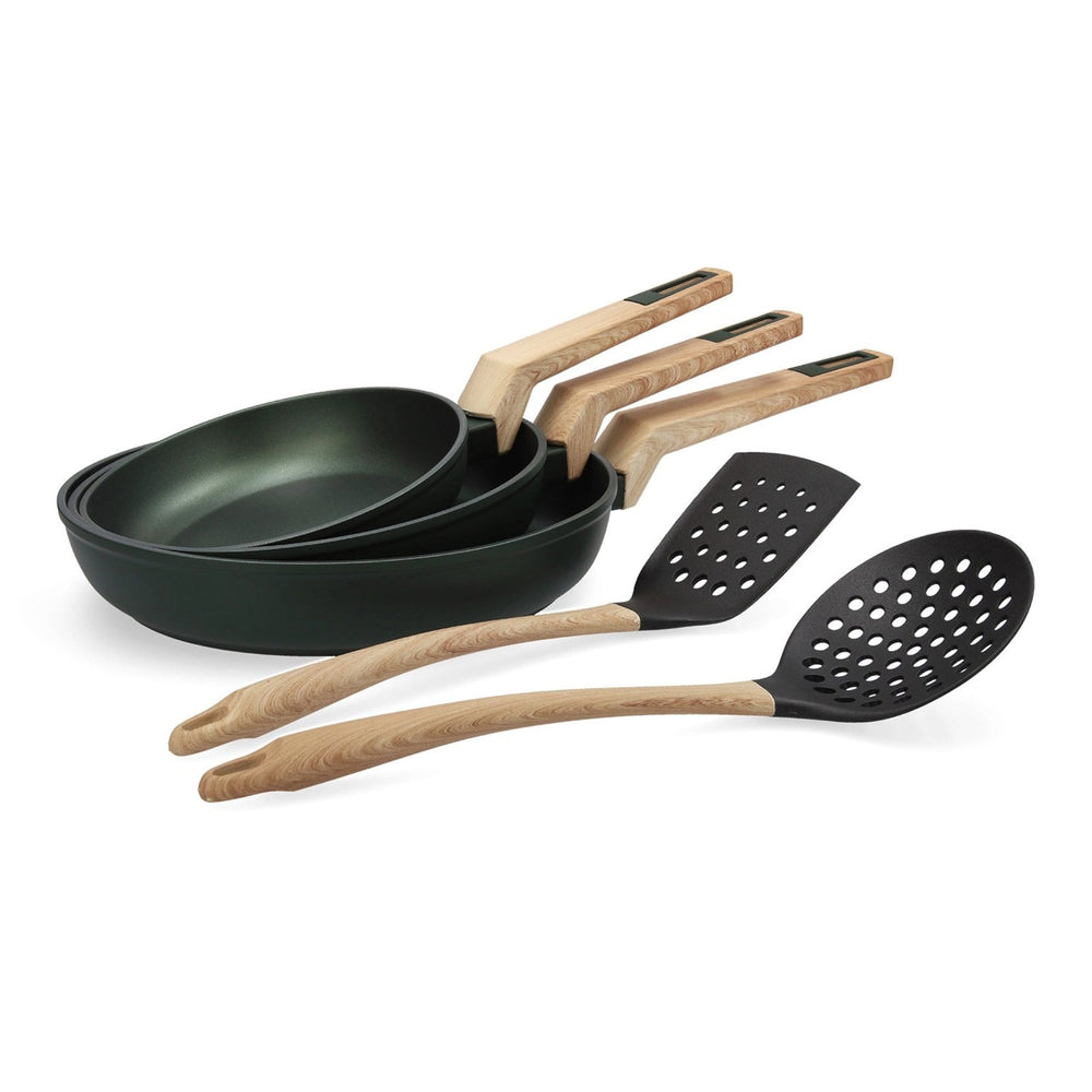 QUID Baobab - Juego de 5 Utensilios de Cocina en Nylon y Mango Madera Soft Touch